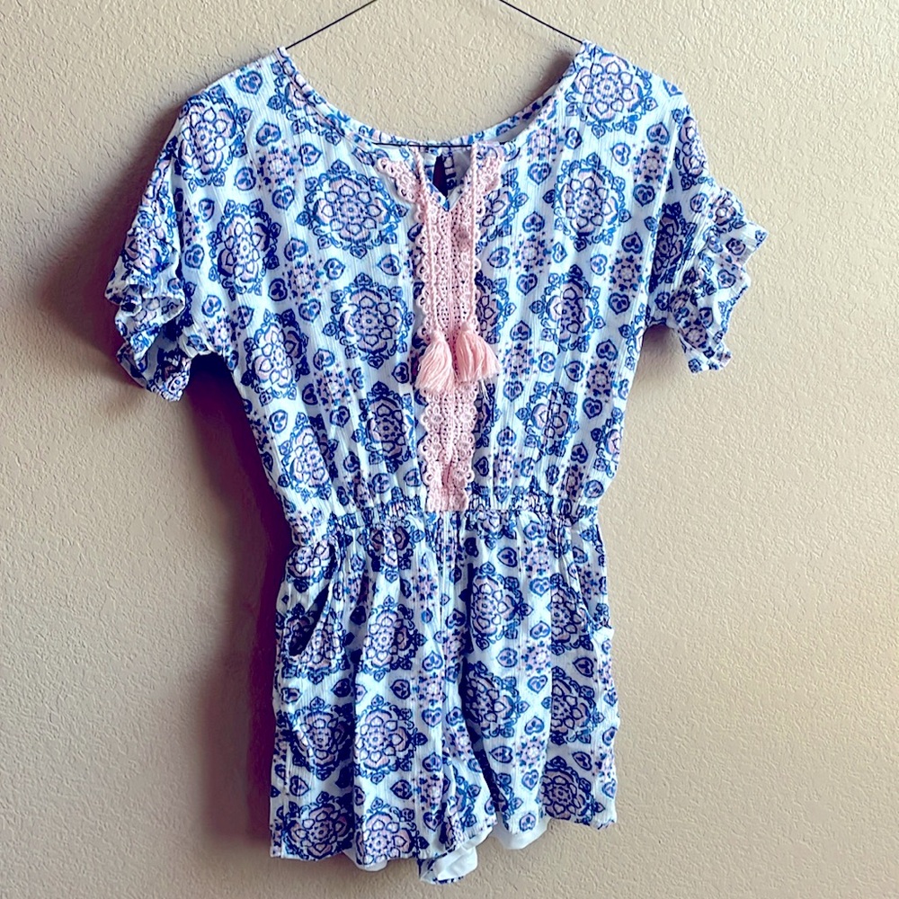 Kids Justice blue,pink, and white romper. Size 12